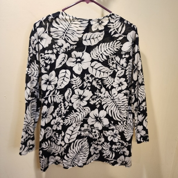 LAUREN Ralph Lauren black and white tropical print relaxed fit blouse size XL - Picture 8 of 9